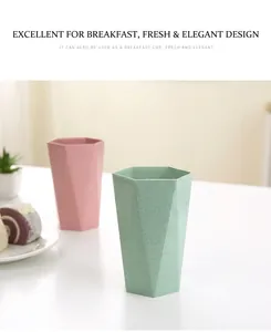 Detail of eco-friendly hexagonal toothbrush cups with matte finish in lifestyle setting