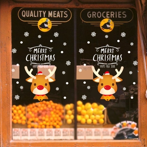 Stickers de Fenêtre Noël Renne Dessin Animé Flocon de Neige Autocollants Muraux PVC Décoration Porte en Verre Maison Magasin