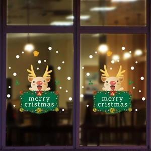 Stickers de Noël pour fenêtres avec rennes et flocons, lettrage Merry Christmas