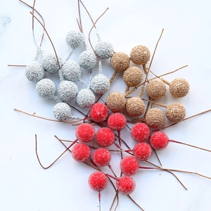 Artificial Frosted Glass Bead Berry Stems Flexible Wire Branches Christmas DIY Craft Floral Decoration Red Gold Silver