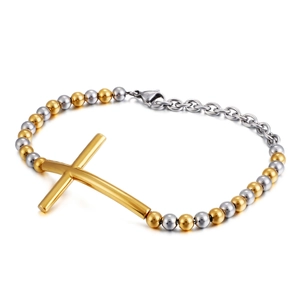 Cross Bead Bracelet 316L Stainless Steel Imitation Artificial Pearl Adjustable Minimalist Religious Jewelry For Men Women