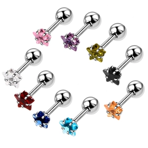 Pentagram zircon stud earrings set in stainless steel with 9 assorted colors in a circle