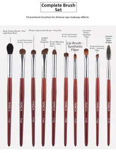 Detail of 10pcs professional eye makeup brush set with pony hair and wooden handles