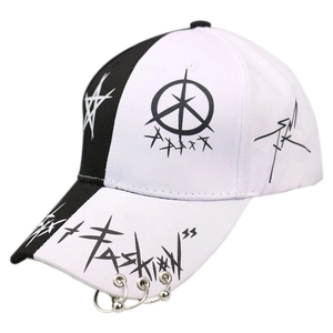 Casquette De Baseball En Coton Unisexe Imprimé Étoile Graffiti Anneaux Métalliques Perles De Fer Hip Hop Streetwear Ajustable