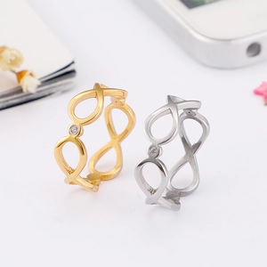 Infinity symbol hollow rope rings in gold and silver with zircon stone inlay