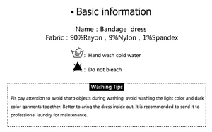 Fiche de détails montrant la composition et les conseils d'entretien de la robe bandage