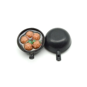 Miniature PVC clay pot rice keychain model with realistic meatballs and sauce