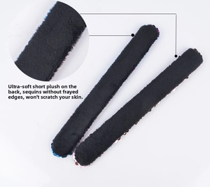 Detail of soft short plush backing and smooth sequins on children's snap bracelets