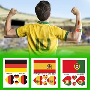Leuchtende Weltcup-Sticker mit Flaggen von Deutschland Spanien und Portugal für Sportfans