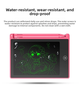 Macro shot of 4.4 inch pink LCD writing tablet with waterproof splash screen and pen