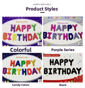 Detailed comparison of four styles of 16-inch Happy Birthday foil balloon sets