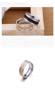 Detail of 8mm stainless steel ring featuring 18K gold plating and pyramid embossed texture