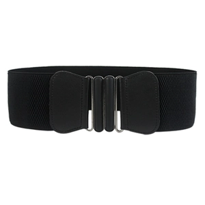 Fashionable black elastic wide waist belt for women with metal hook buckle for dresses