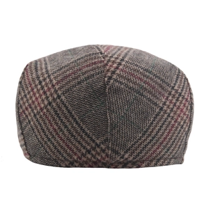 British style plaid flat cap in brown grey tweed with vintage herringbone patterns