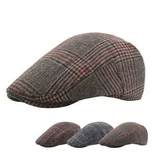 Classic Plaid Flat Cap For Men Women Winter Warm Cotton Polyester Blend Newsboy Hat Vintage British Style Beret Adjustable