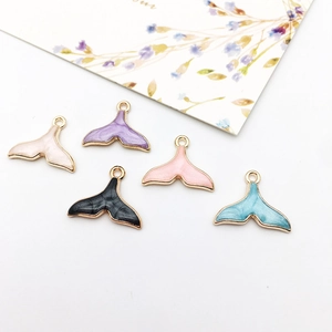 Alloy whale tail pendants in five colors with gold borders for DIY jewelry making
