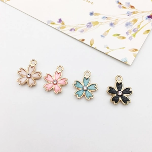 Gold-plated enamel flower charms with rhinestones for DIY bracelets and necklaces
