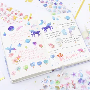 3D Crystal Epoxy Stickers Gold Stamping Waterproof Ocean Space Unicorn Decorative Decals For Scrapbooking DIY Journaling