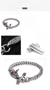 Vue macro du bracelet en acier inoxydable poli avec texture détaillée et maille dragon