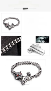 Détails du bracelet en acier inoxydable à motif d'os de dragon et tête de léopard
