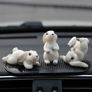 Süße Weiße Harz Hasen Figuren Set Cartoon Tier Auto Armaturenbrett Haus Büro Schreibtisch Deko Miniatur Kaninchen Statuen Geschenk