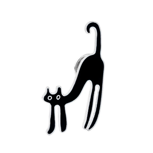 Broche chat en émail noir minimaliste avec un design de chat élancé en alliage de zinc
