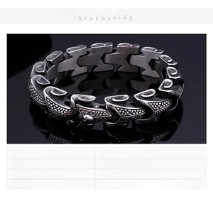 Detailed view of heavy stainless steel dragon scale bracelet for men with 133g weight