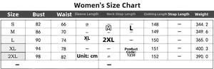 Detailed size chart for sleeveless V-neck maxi dress with measurements for S to 2XL