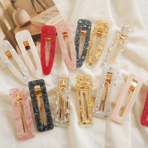 Acrylic Hair Clips Geometric Gold Silver Foil Resin Marble Duckbill Barrettes Retro Sparkly Side Hairpin For Women