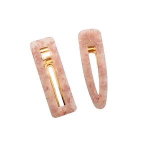 Pink glitter geometric hair clip set with hollow rectangle and teardrop shapes