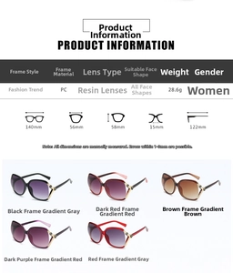 Detailed sizing chart and specifications for polarized camellia sunglasses