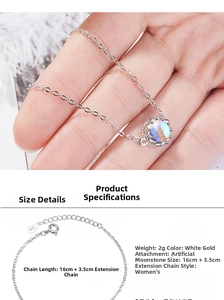 Detailed view of S925 sterling silver moonstone crown bracelet with lobster clasp