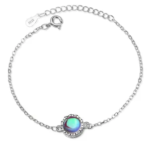Bracelet For Women Artificial Moonstone Round Crown Setting Aurora Stone Korean Style Jewelry