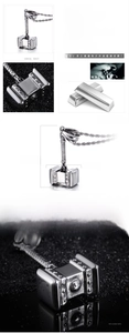 Polished stainless steel Thor's hammer pendant detailing with exact dimensions 57x26mm