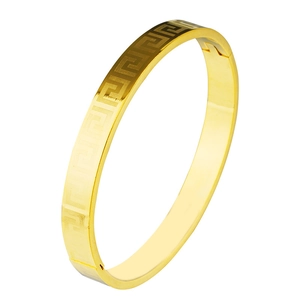 Bracelet jonc doré élégant avec motif grec et fermoir à charnière sécurisé