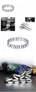 Detail of silver tungsten steel bracelet showing 21.5cm length and 16mm width dimensions