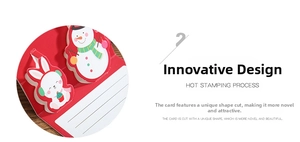 Detail of 3D Christmas card showing hot stamping process and snowman rabbit patterns