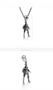 Detailed view of antique silver soldier pendant in stainless steel showing 52x17mm size