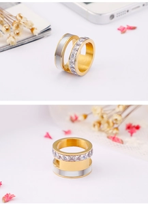 Detail of two-tone gold and silver ring with sparkling pavé-set cubic zirconia