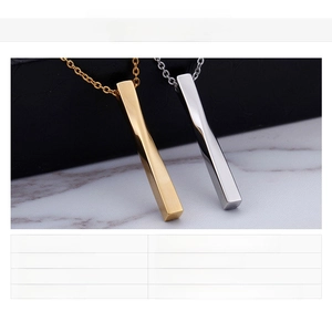 Detail specifications of minimalist twisted stainless steel pendants in gold and silver