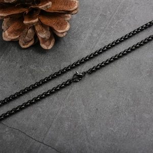 Collier chaîne vénitienne en acier inoxydable noir mat pour hommes et femmes avec fermoir