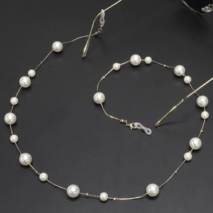 Elegant Faux Artificial Pearl Glasses Chain Metal Eyewear Holder Anti Slip Strap Decorative Necklace For Women