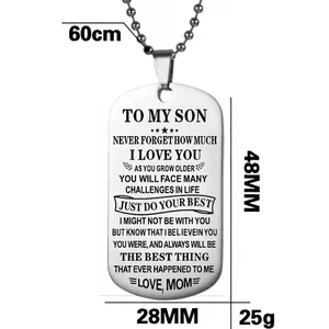 Stainless steel To My Son military dog tag necklace with 60cm ball chain and 48mm pendant