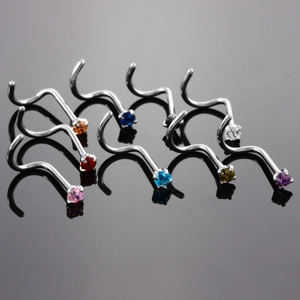 8-piece set of stainless steel nose screws with colorful round cubic zirconia studs