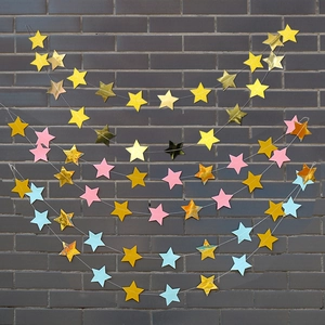 Glitter Star Paper Garland Mirror Circle String Hanging Banner For Birthday Party Wedding Room Background Wall Decoration