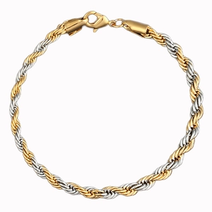 Two-tone 18K gold plated twisted rope chain bracelet with secure lobster clasp