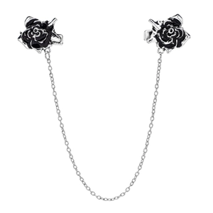 Clip per scialle vintage argento con rose nere e catena metallica in stile retro