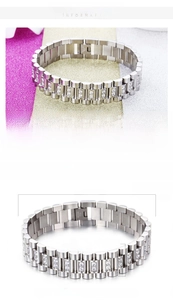Detail of silver men's stainless steel bracelet with zircon inlay and size 225x15mm