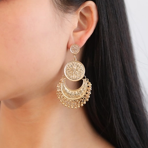 Bohemian Hollow Drop Earrings Alloy Retro Ethnic Crescent Moon Sun Dangle Tassel For Women Jewelry Accessory