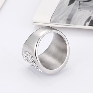 Fashionable thick silver zirconia ring for women with modern minimalist style